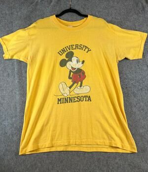 VTG 70s Minnesota Golden Gophers Mickey Mouse Shirt Mens XL Yellow College Tee